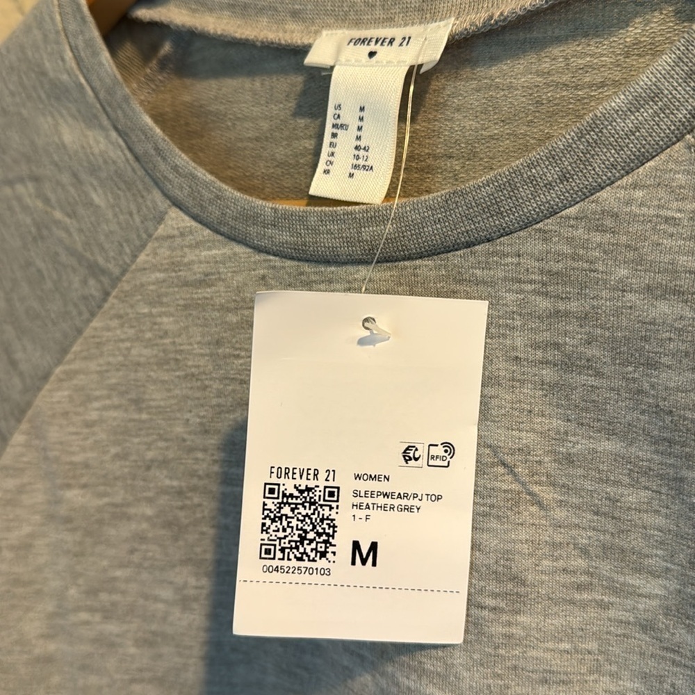F21 sleep shirt pj top pajamas NEW Gray Cropped long sleeve medium soft - Picture 3 of 4